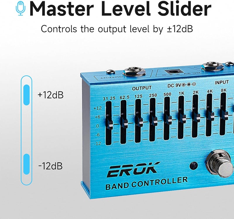 EROK EQ Pedal,10-Band Equalizer,(31.25Hz–16kHz) with ±12dB Gain/Attenuation for Each Band,for Electric Guitar Bass Eq Pedal,with Independent Controller Button - Image 2